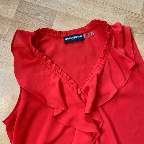 Karl Lagerfeld vibrant Red Ruffle Blouse - Picture 3 of 4